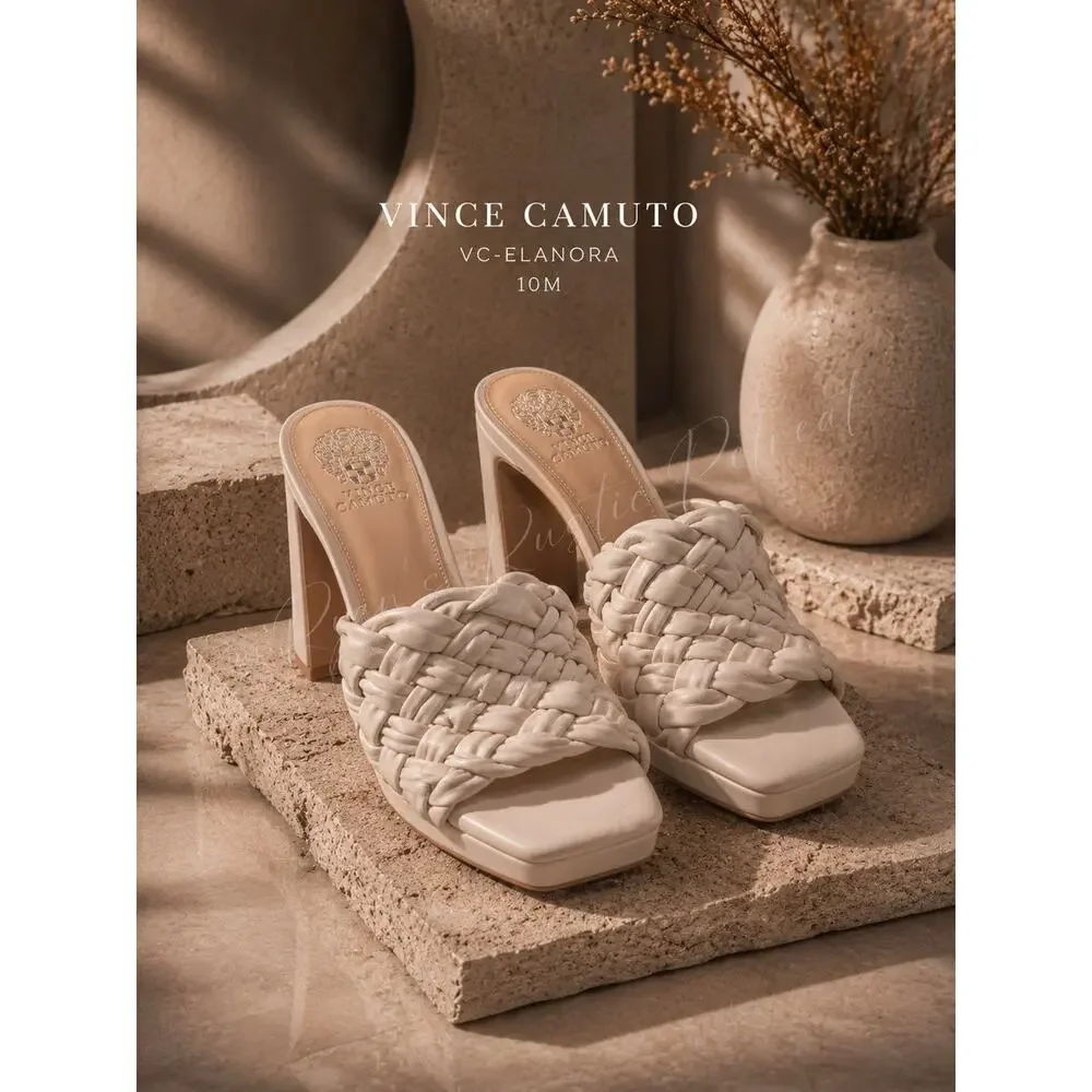 Vince Camuto - New Elanora Woven Leather Block Heel Mule Cream size 10 NWOB DK